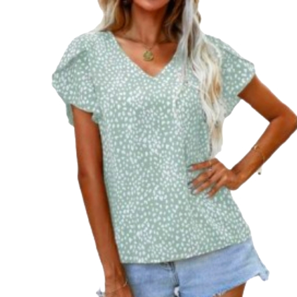 Shein Mint Green White All Over Print Casual Blouse Sz XL